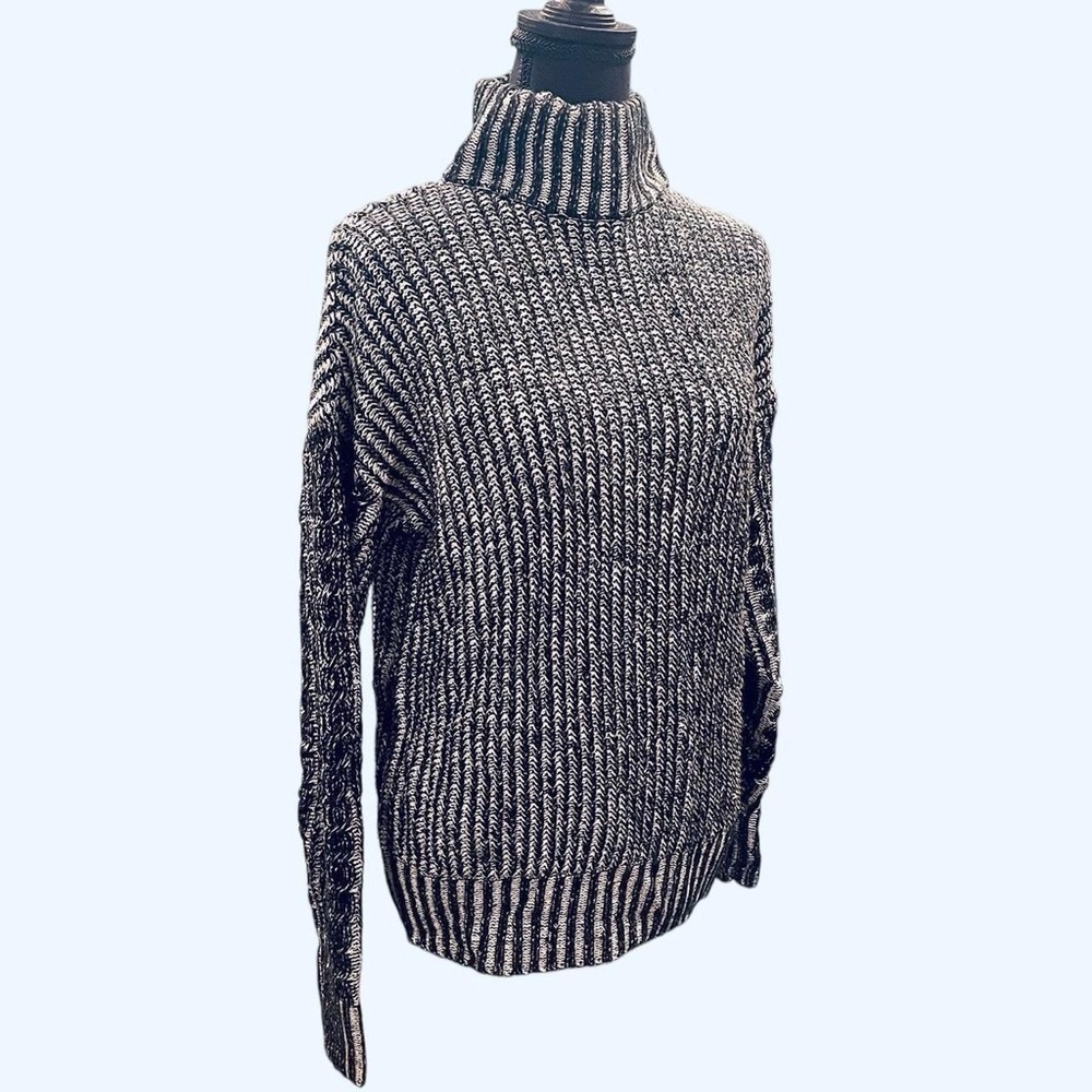 Rock & Republic Acrylic Faux Turtleneck Black White Sweater XS
